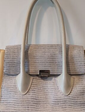 Pour La Victoire Cream and Pale Gray Patterned Tote